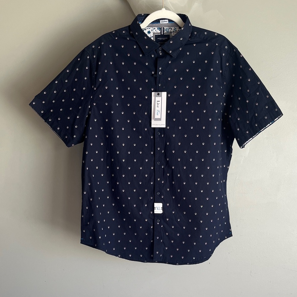 Men's Denim & Flower Ricky Singh Navy Blue Skull Shirt Size XL